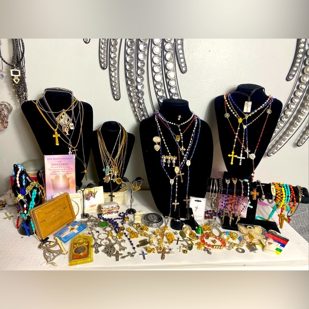 Huge assorted lot of vintage Christian jewelry 140 Pieces